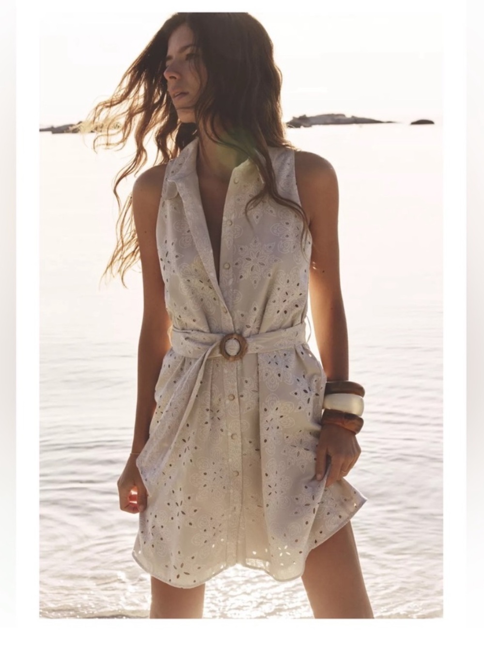 Zara Cream Eyelet Sleeveless dress with Belt